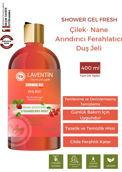 Arındırıcı Ferahlatıcı Nemlendirici Çilek - Nane Duş Jeli 400 ml Aroma Terapi