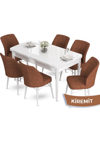 Concept Aya Serisi 80 x 132 cm Açılabilir Beyaz Mutfak Masa Takımı 6 Sandalye