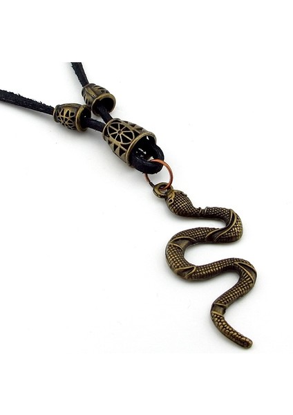 Antik Sarı Renkli Yılan Deri Metal Erkek Kolye Q0584 fiyatları