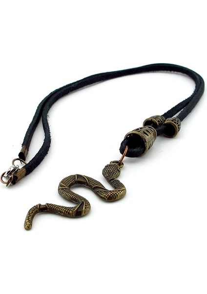 Antik Sarı Renkli Yılan Deri Metal Erkek Kolye Q0584 modelleri