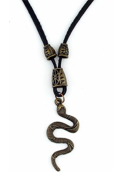 Antik Sarı Renkli Yılan Deri Metal Erkek Kolye Q0584 fırsatları