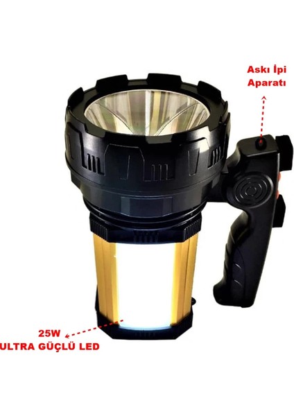 8100-YP 25W Ultra Güçlü Şarjlı El Feneri Projektör (Sos + Powerbank + USB Çıkış + Yan Aydınlatma) fırsatları