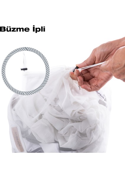 60x90 2'li Büyük Boy Çamaşır Torbası Çamaşır Filesi İpli Klipsli Yıkama Torbası Yıkama Filesi