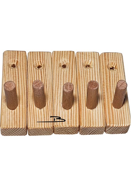 Doğal Ahşap Tekli Mini Askılık Çok Amaçlı Dolap Duvar Askısı (5li Set)