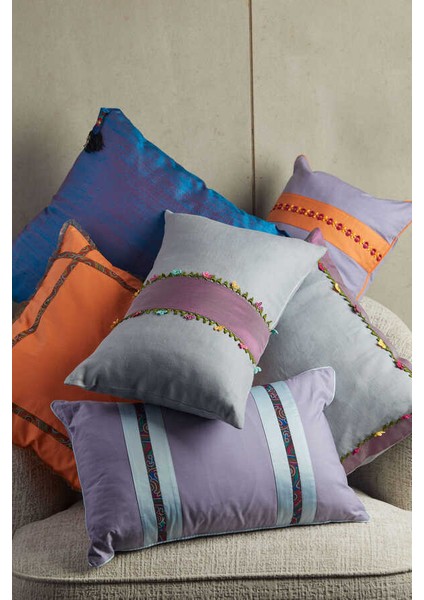 Lila Mavi İtalyan Pamuk Kırlent Kılıfı - 30x50 cm indirimleri