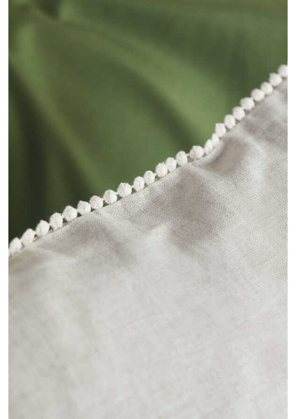 Bej Keten Çizgili Ponponlu Kırlent Kılıfı - 45x45 cm indirimleri