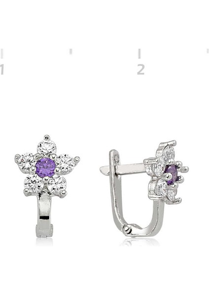 Gümüş Mor Taşlı Çiçek Küpe