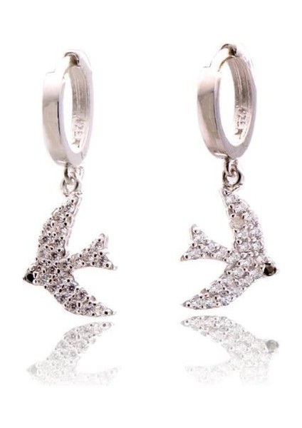 Zirkon Taşlı Kuş Figürlü Gümüş Küpe