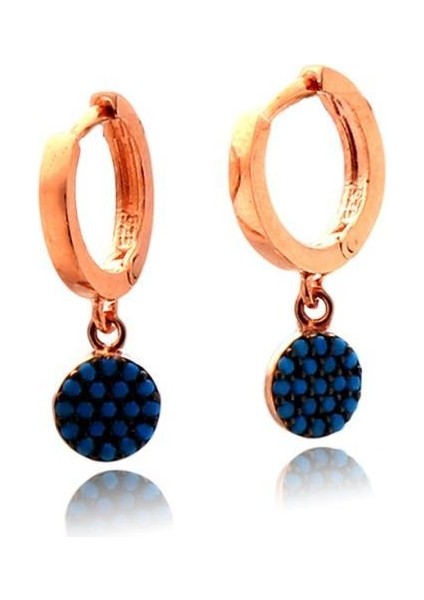 925 Ayar Turkuaz Taşlı Yuvarlak Gümüş Küpe