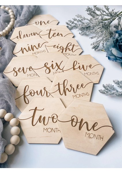 Bebek Aylık Kartı-12 Li Set|çiçekli Doğal Ağaç Yenidoğan Hatıra Kartları|bebek Fotoğraf Çekimi Dekor fiyatları