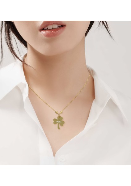 Gift Kişiye Özel Isimli Gold Yonca Kolye