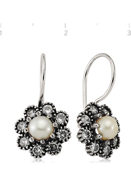 Gümüş Çiçek Inci Küpe