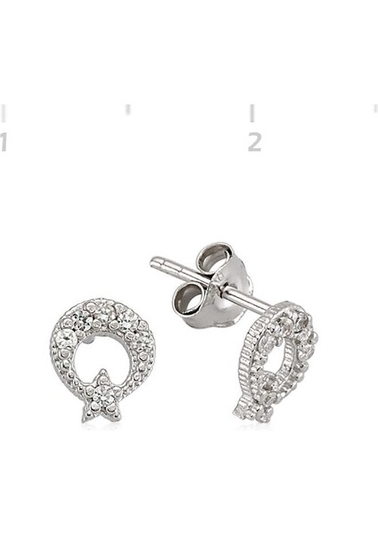 Gümüş Ay Yıldız Çivili Küpe