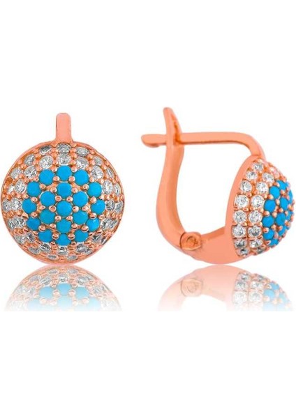 Gümüş Mavi Yuvarlak Küpe