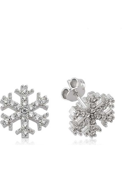 Gümüş Kar Tanesi Çivili Küpe