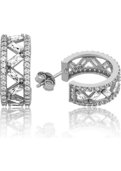 Gümüş Beyaz Taşlı Halka Bayan Küpe fiyatları