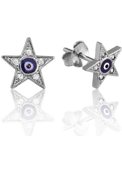 Gümüş Nazarlı Yıldız Çivili Küpe