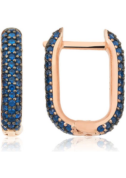 Gümüş Çift Taraflı Lacivert Taşlı J Bayan Küpe