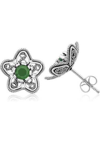 Gümüş Telkari Yeşil Nilüfer Çiçeği Çivili Küpe fırsatları