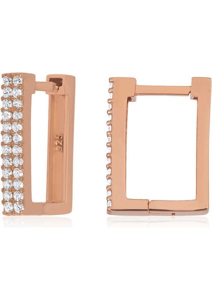 Gümüş Beyaz Taşlı Kare Küpe