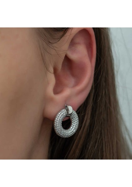 ​gümüş Çok Taşlı Daire Bayan Küpe