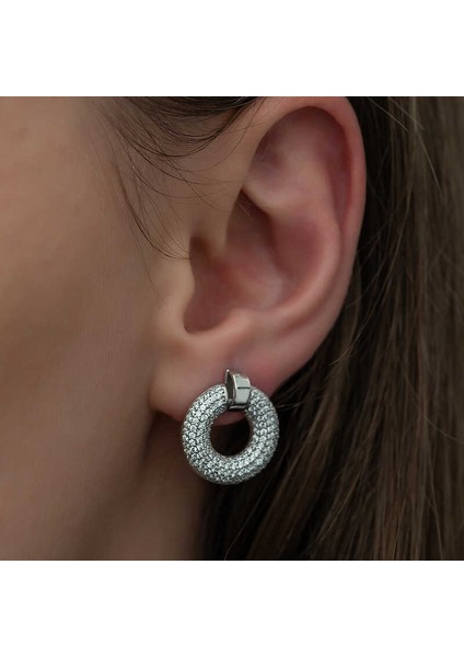 ​gümüş Çok Taşlı Daire Bayan Küpe modelleri