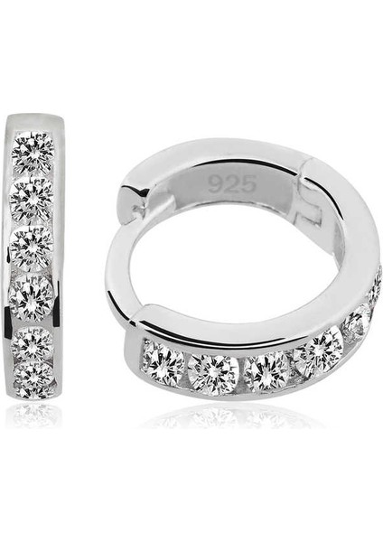 ​gümüş Beyaz Taşlı Halka Küpe