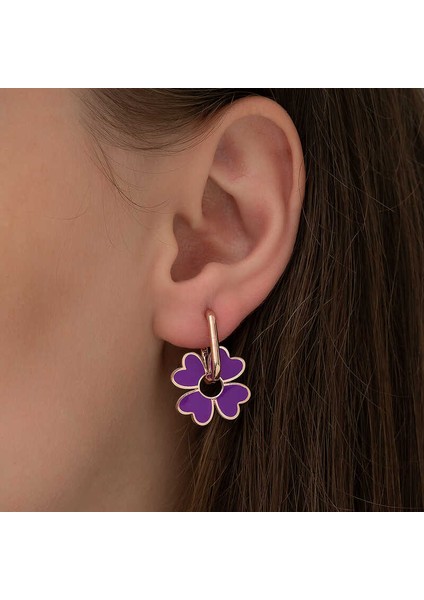 Gümüş Fosforlu Mor Yonca Küpe