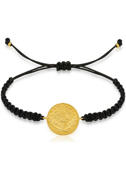 Gümüş Reşat Detaylı Makrome Ipli Bileklik