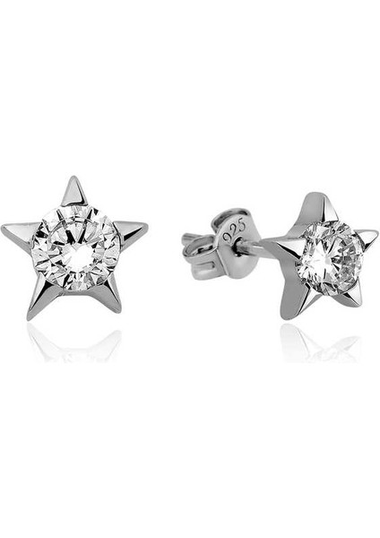 Gümüş Tek Taşlı Yıldız Çivili Bayan Küpe