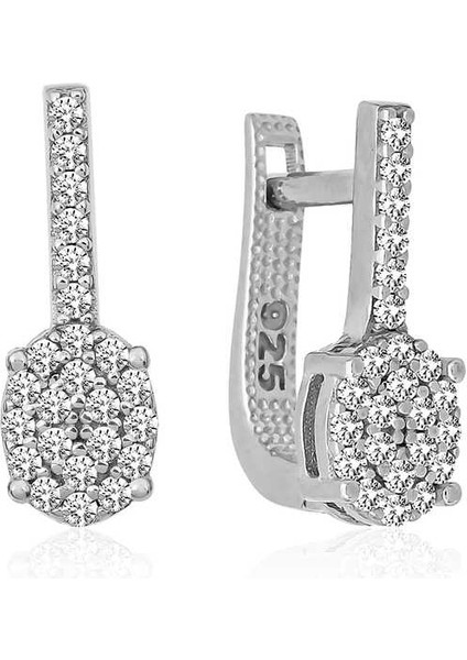 Gümüş Oval Taşlı Küpe