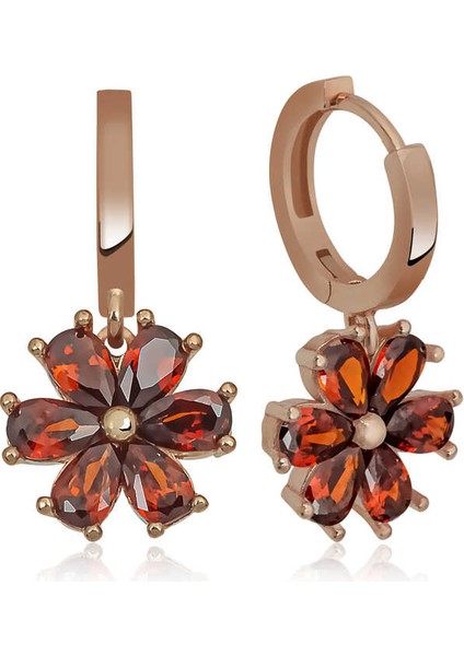 Gümüş Kırmızı Çiçek Bayan Küpe