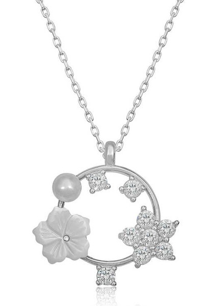 Gümüş Manolya Çiçeği Yıldız Kadın Kolye