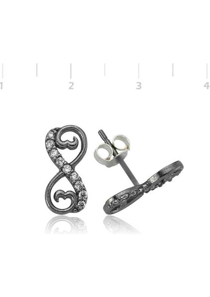 Gümüş Kalpli Sonsuzluk Çivili Küpe