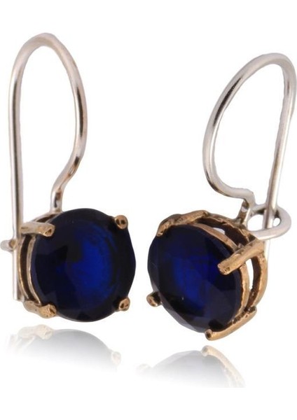 925 Ayar Gümüş Mavi Zirkon Taşlıyuvarlak Küpe