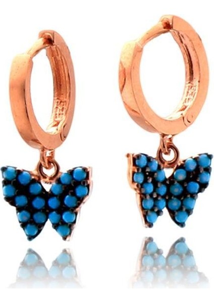 Turkuaz Nano Taşlı Kelebek Gümüş Küpe