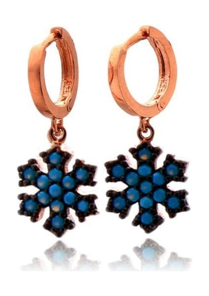 Turkuaz Nano Taşlı Kar Tanesi Gümüş Küpe