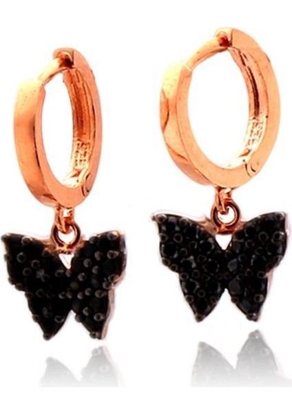 Siyah Zirkon Taşlı Kelebek Gümüş Küpe