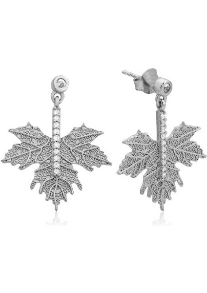 Gümüş Çınar Yaprağı Küpe