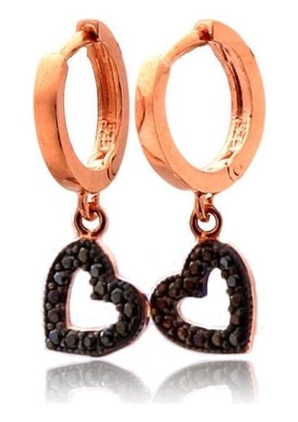 Siyah Zirkon Nano Taşlı Kalpli Gümüş Küpe