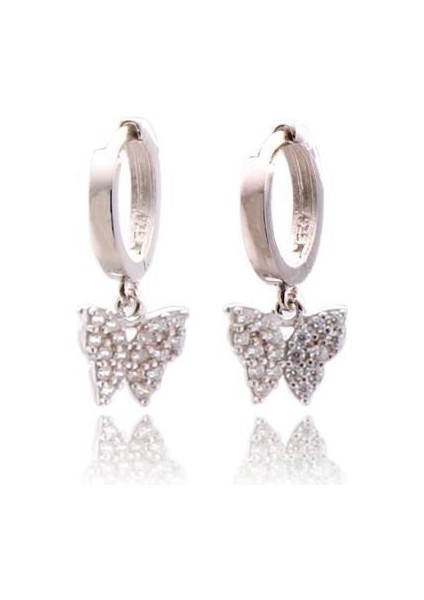 Zirkon Taşlı Kelebek Gümüş Küpe