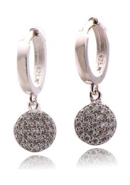 Zirkon Taşlı Yuvarlak Gümüş Küpe