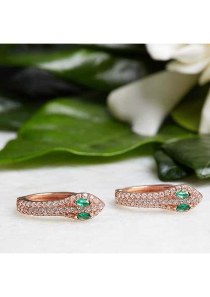 Gümüş Yeşil Gözlü Yılan Halka Küpe modelleri