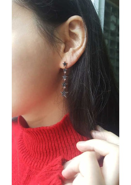 Gümüş Siyah Kayan Yıldızlar Küpe fiyatları