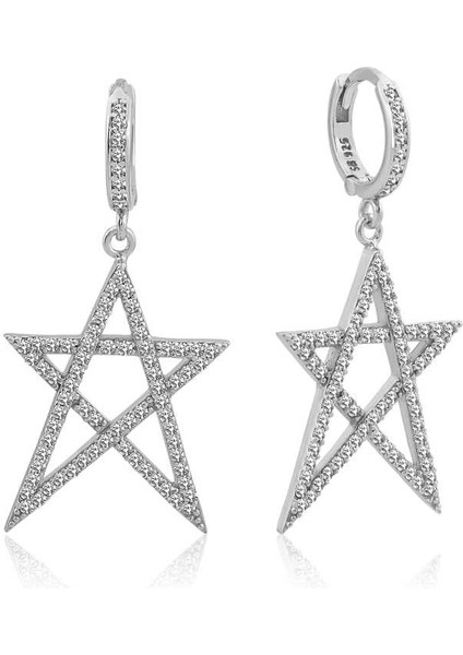 Gümüş Beyaz Yıldız Bayan Küpe