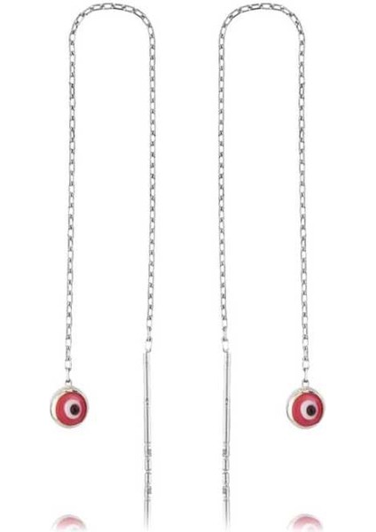 Gümüş Zincirli Pembe Nazar Küpe