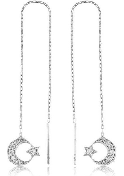 Gümüş Zincirli Ay Yıldız Küpe fiyatları