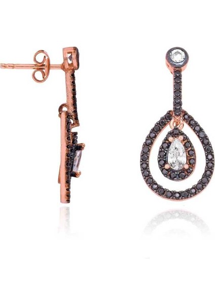 Gümüş Siyah Damla Sallantılı Küpe