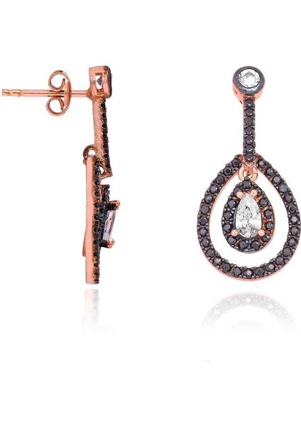 Gümüş Siyah Damla Sallantılı Küpe modelleri