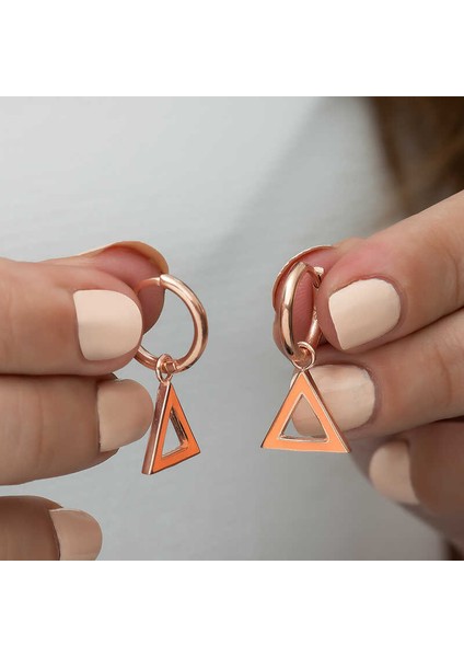 Gümüş Fosforlu Turuncu Üçgen Küpe modelleri